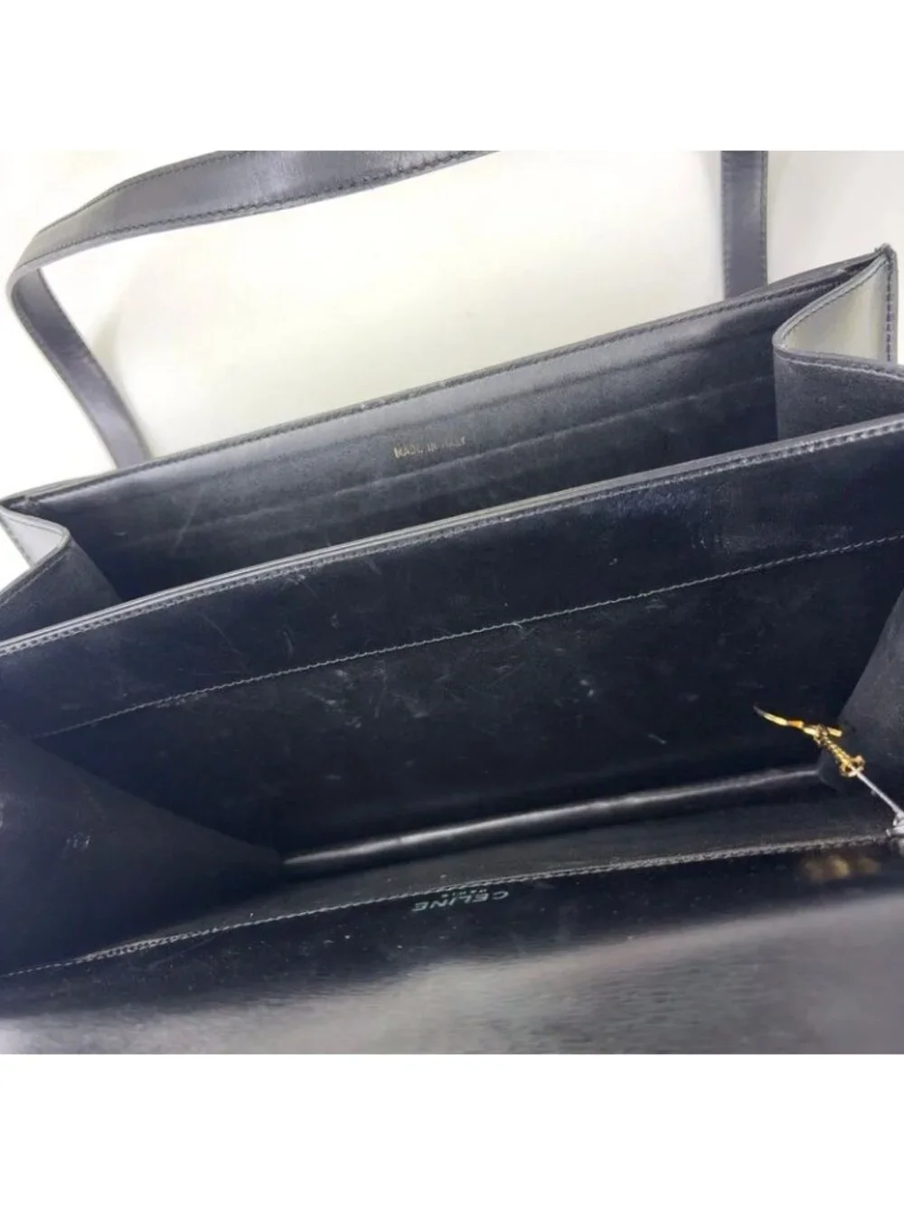 ★SOLD★ Celine Triomphe Leather Black Handbag Gold - Picture 14 of 15